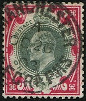 1/- SG 257 VARIETY, 'DULL GREEN & BRIGHT CARMINE'(F) FU