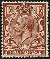 1 1/2d SG 363(6) 'wmk.inv' 'DEEP CHOCOLATE-BROWN'