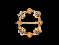 Medieval Elaborate Gold Ring Brooch with Sapphires