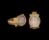 Post Medieval Large Gold Ring with Heraldic Arms and IK