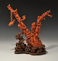 Chinese Coral Carving with Youthful Figures