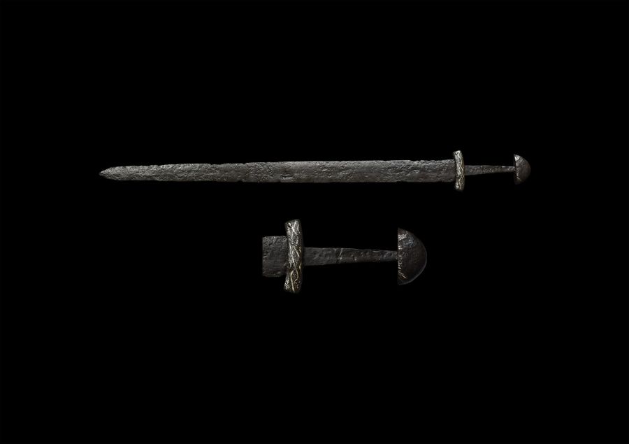 Viking Sword with Inlaid Silver Decorated Hilt
