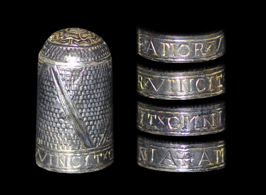 Medieval - Tudor/Elizabethan - Silver Inscribed Thimble - AMORE VINCIT OMNIA