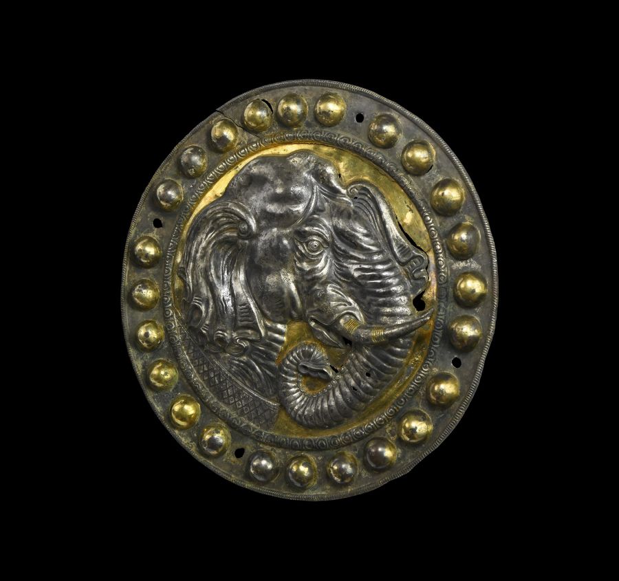 Large Western Asiatic Sogdian Gilt Silver Plaque with Elephant
