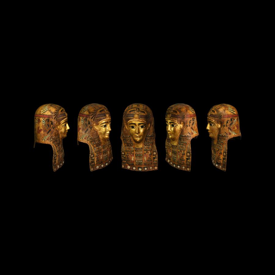 Important Egyptian Gilt Cartonnage Mask