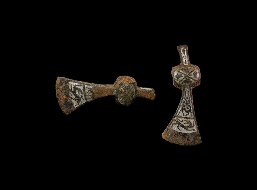 Viking Silver and Niello Inlaid Axehead with Beasts