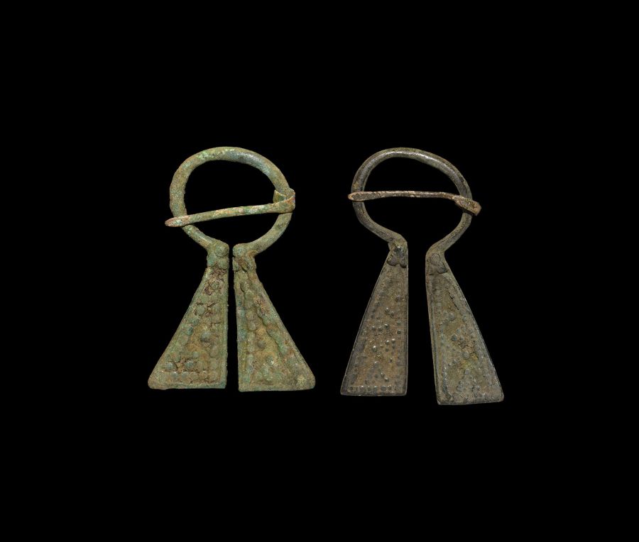 Viking Inspired Bronze Omega Brooch Pair