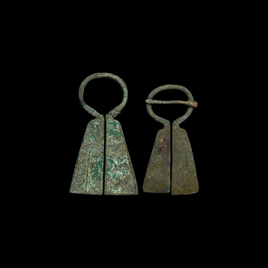 Viking Inspired Mordvinian Bronze Omega Brooch Pair