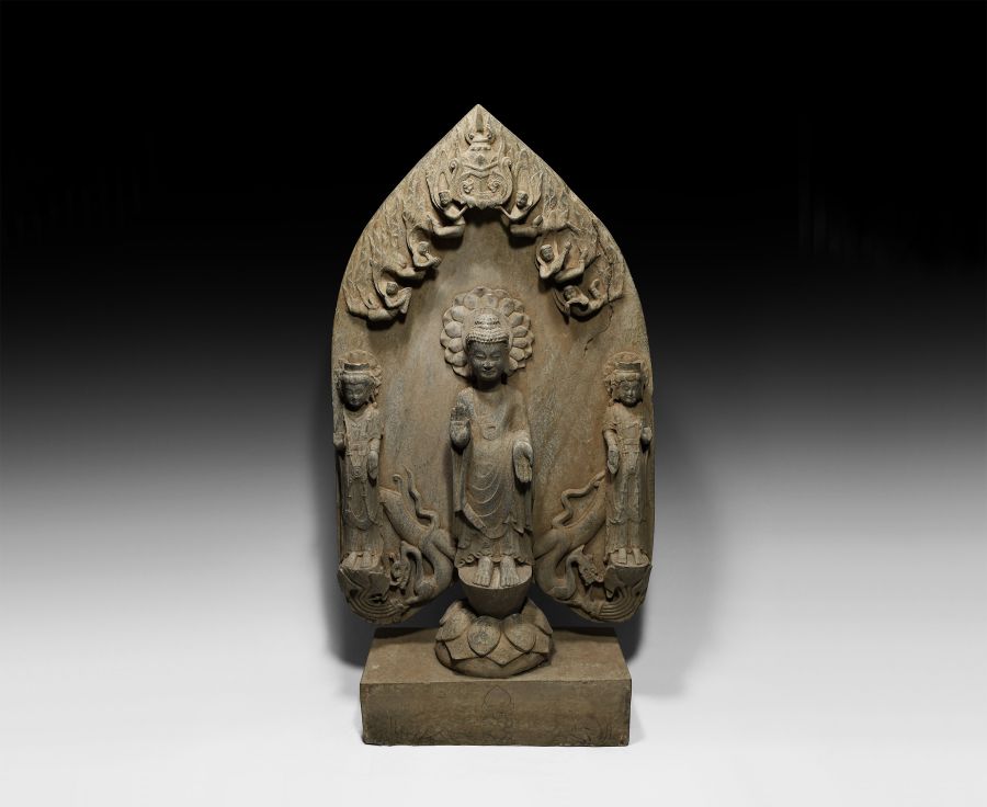 Chinese Wei Buddha in Aureole with Attendants