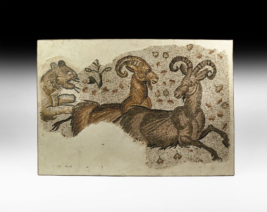 Roman Mosaic with Mountain Lion Attacking Chamois