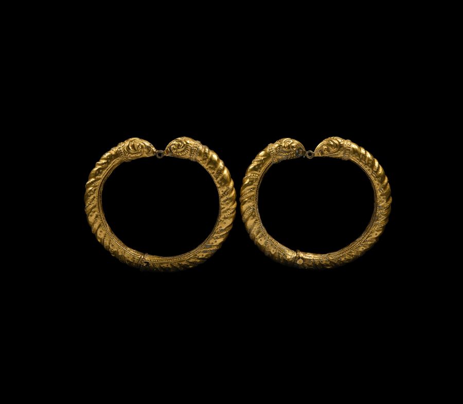 Achaemenid Gold Bracelet Pair with Ram's Heads