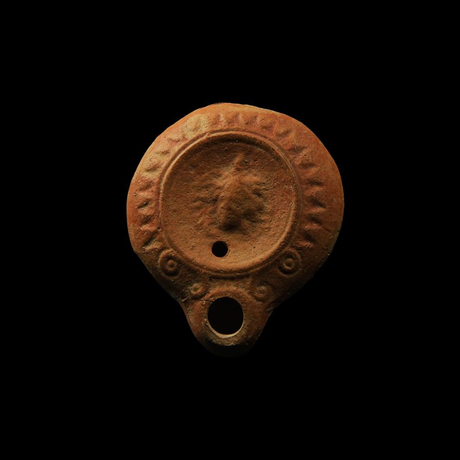 Roman Terracotta Oil Lamp with Head of Medusa