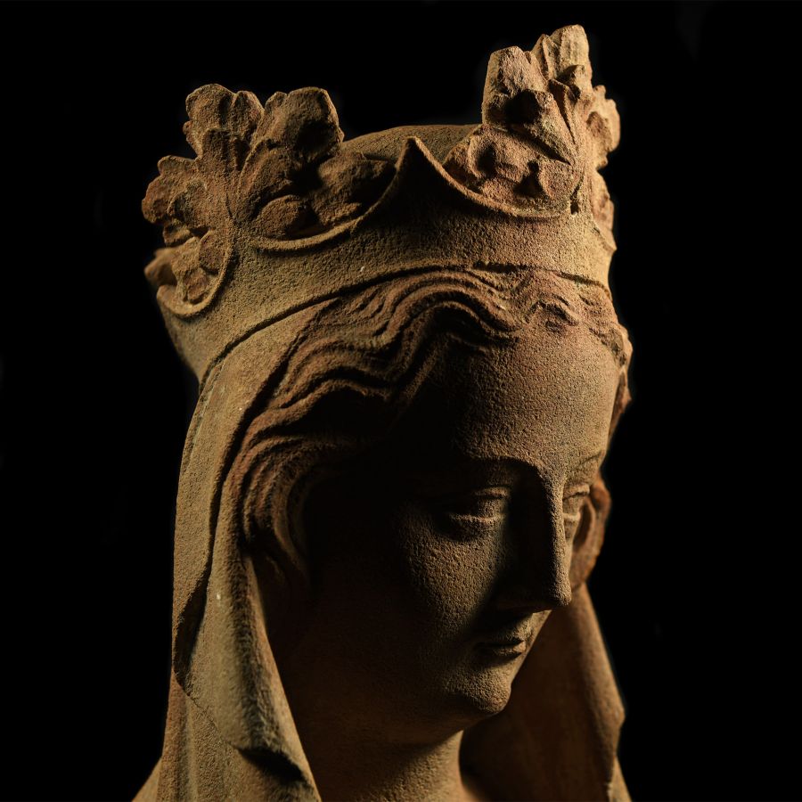 Large Medieval Fine Sandstone Virgin and Child Statue