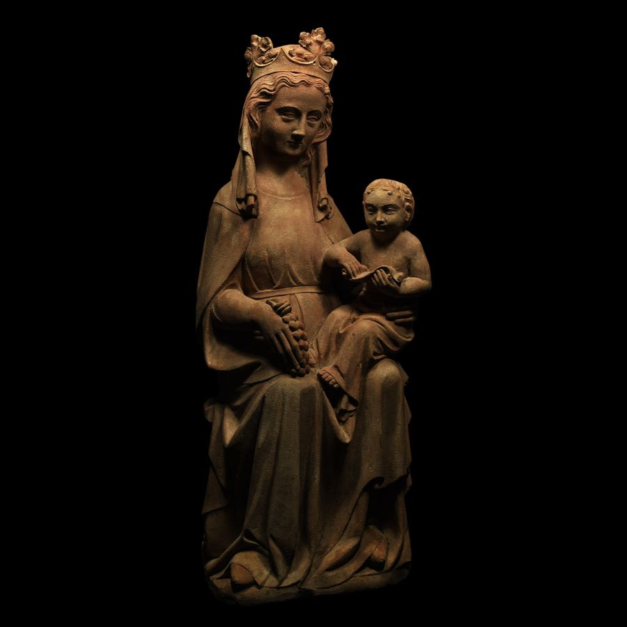 Large Medieval Fine Sandstone Virgin and Child Statue