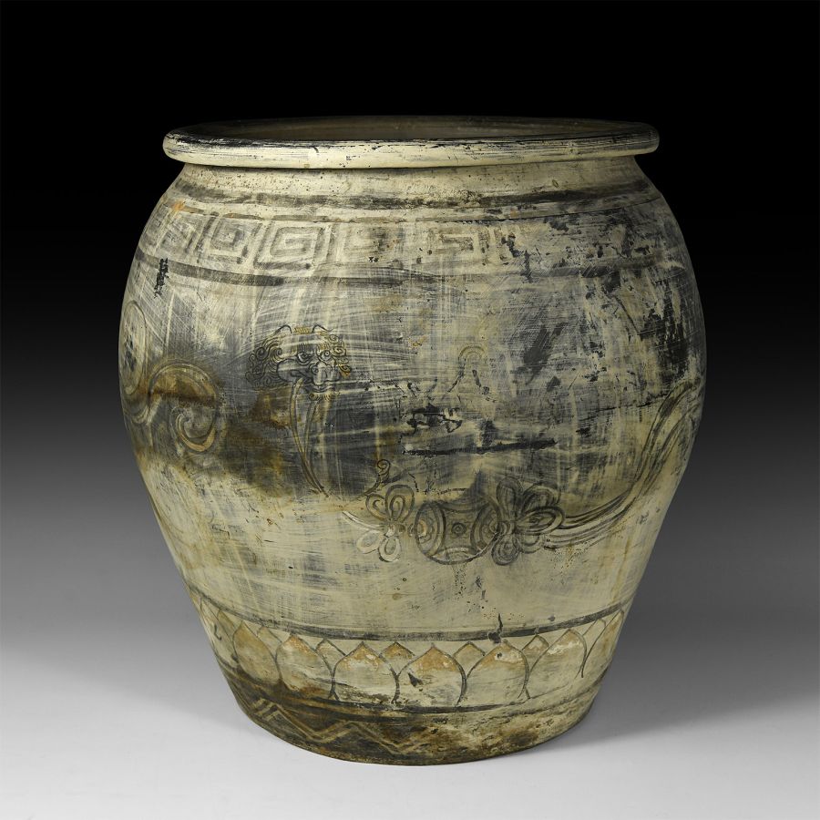 Large Chinese Ceramic Jar with Lotus Petals