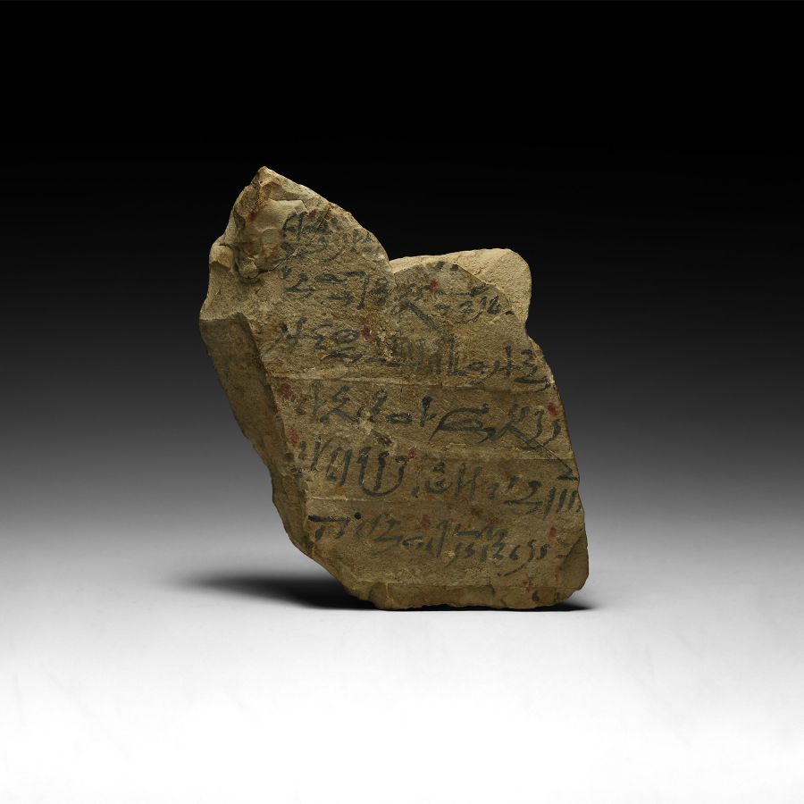 Unpublished Egyptian Hieratic Ostracon Featuring Merysekhmet with Extensive Hieratic Inscriptions