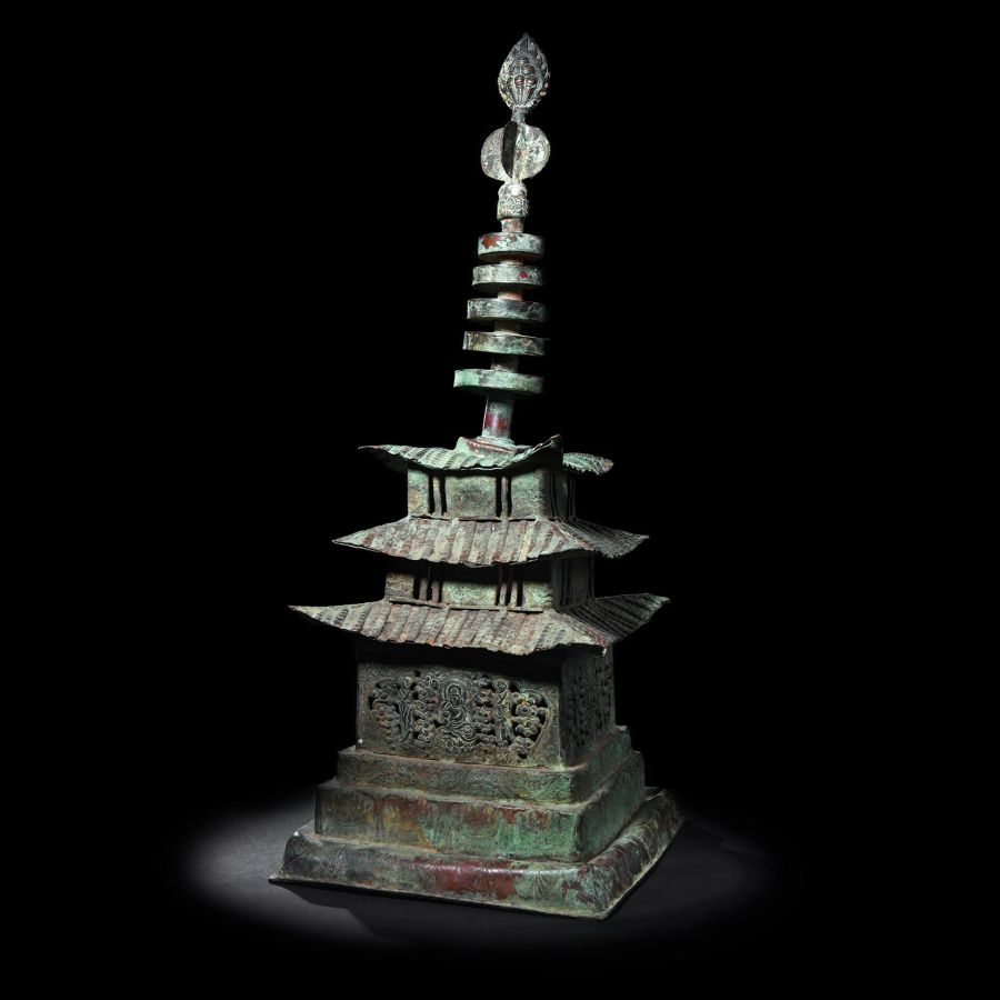 Large Chinese Tang Bronze 'Pagoda' Reliquary Stupa