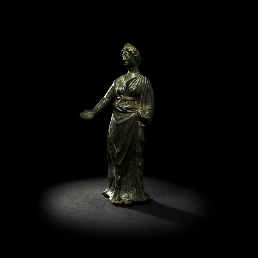 Large Roman Bronze Figure of a Goddess