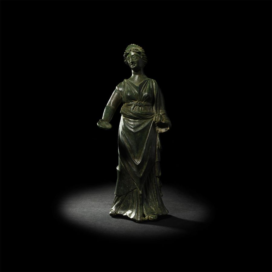 Large Roman Bronze Figure of a Goddess