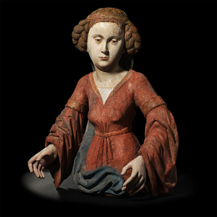 Medieval Limewood Figure from a Lusterweibchen