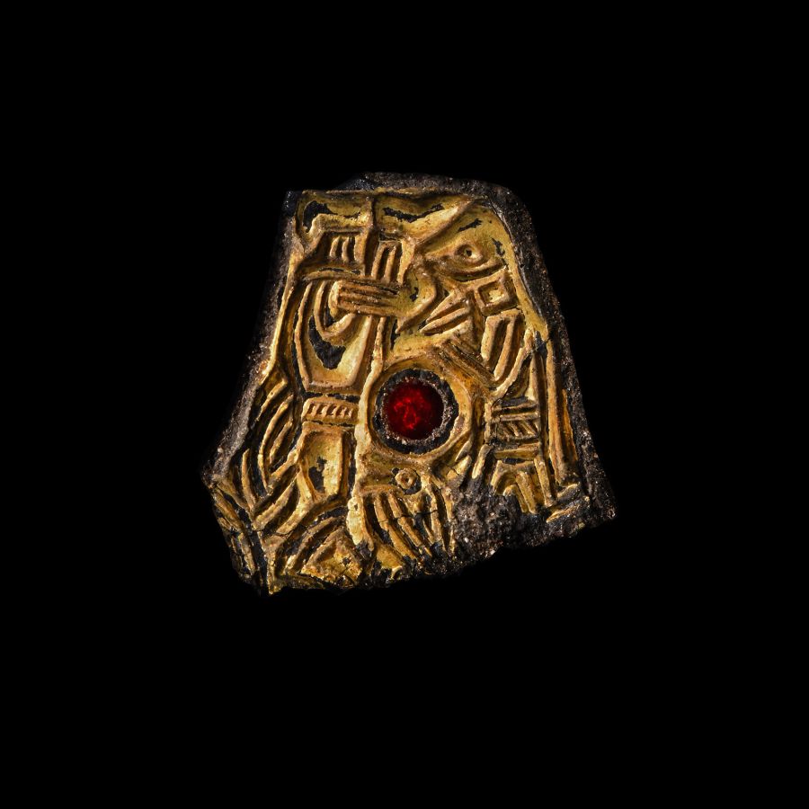 Anglo-Saxon Gilt Bronze Mount with Wolf-Men