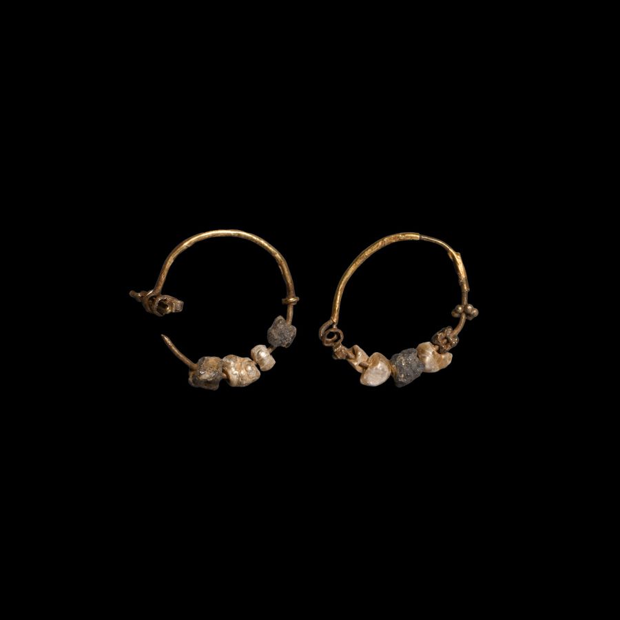 Greek Gold Hoop Earrings with Pearls