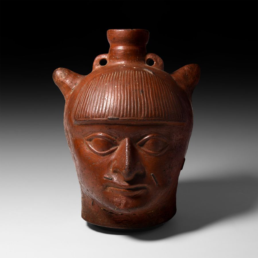 Roman North Africa Oinophoros Redware Wine Jug with a Satyr