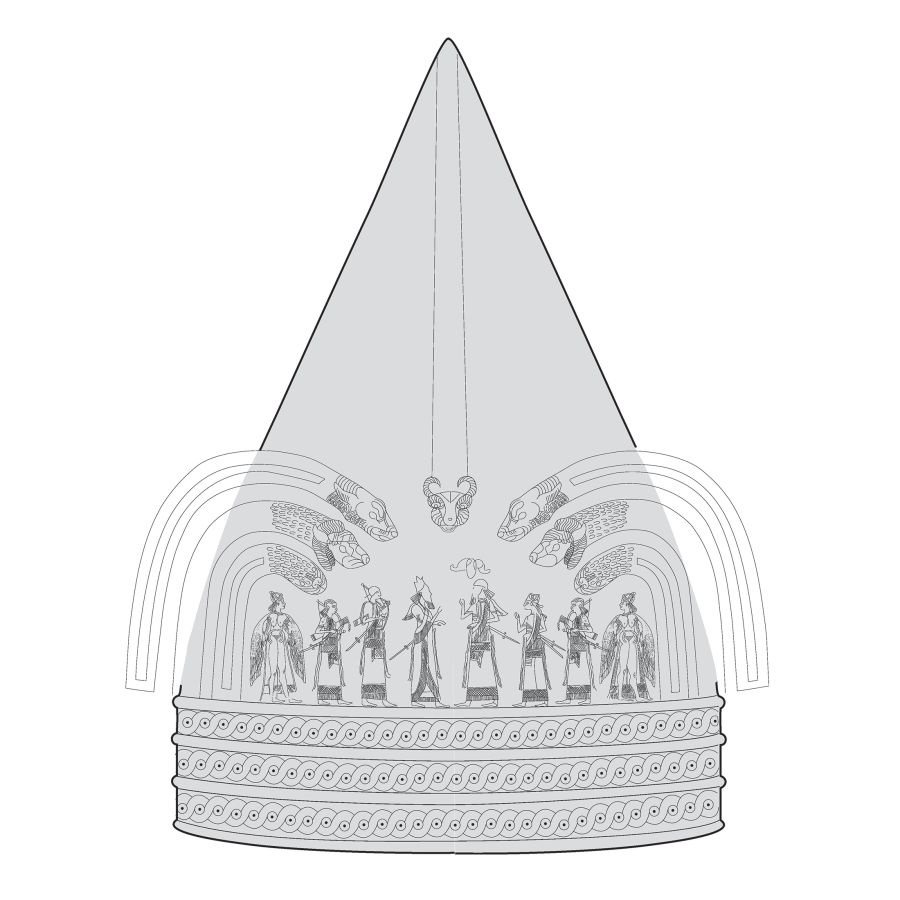 Urartian Helmet with Worshipping Scenes and Crowned Kings