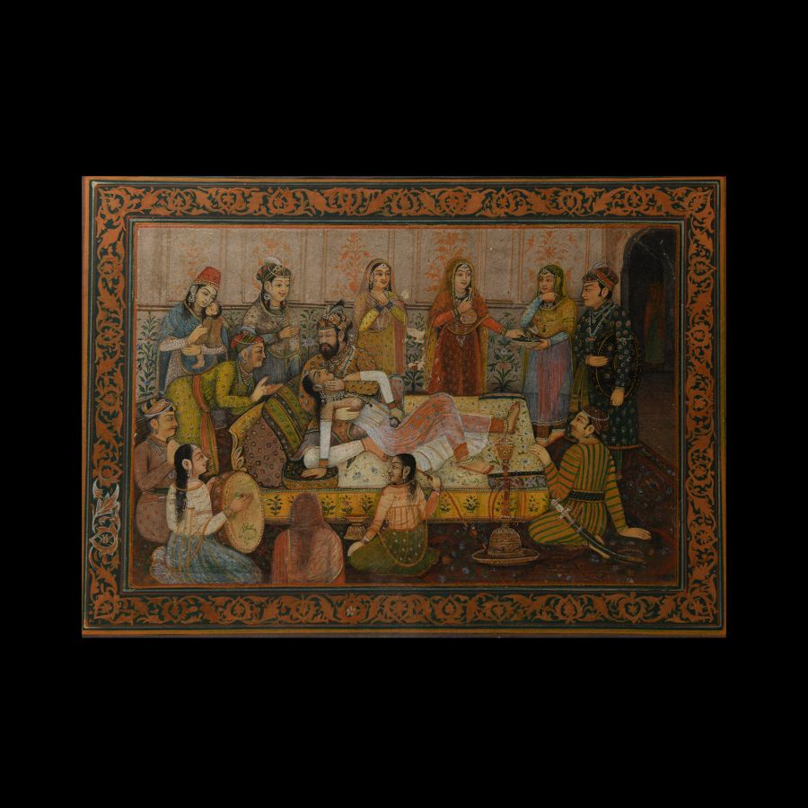 Framed Indian Watercolour Painting with Harem Scene
