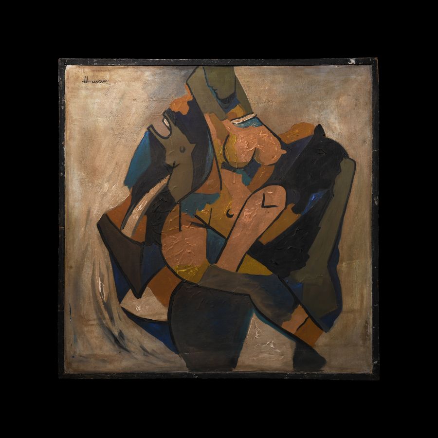 Indian M.F. Husain Painting of Taming the Beast