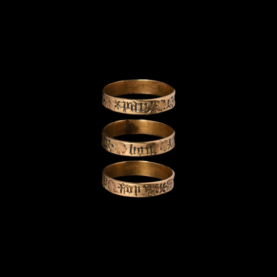 Medieval Gold 'In Good Faith' Decorated Posy Ring