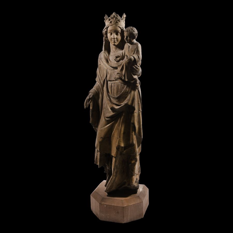 Medieval Limestone Statue of the Virgin and Child