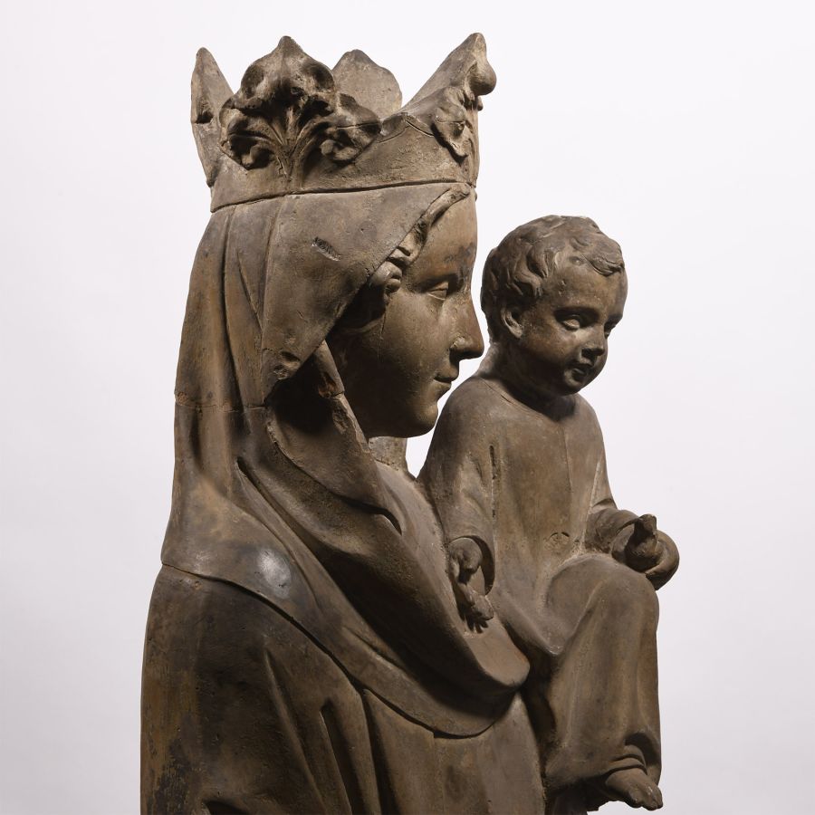 Medieval Limestone Statue of the Virgin and Child
