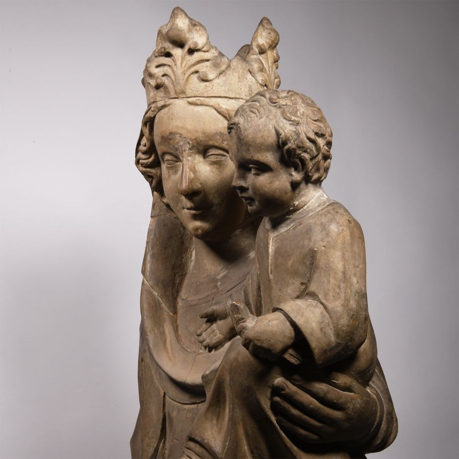 Medieval Limestone Statue of the Virgin and Child