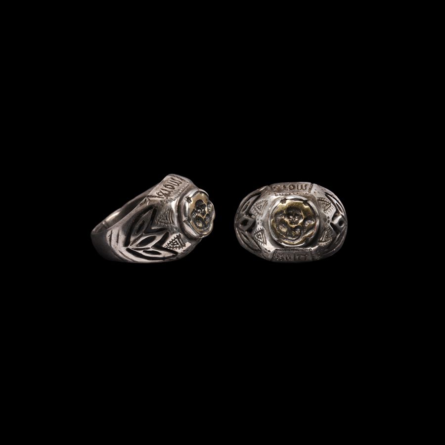 Silver Memento Mori Ring with Skull and Snakes