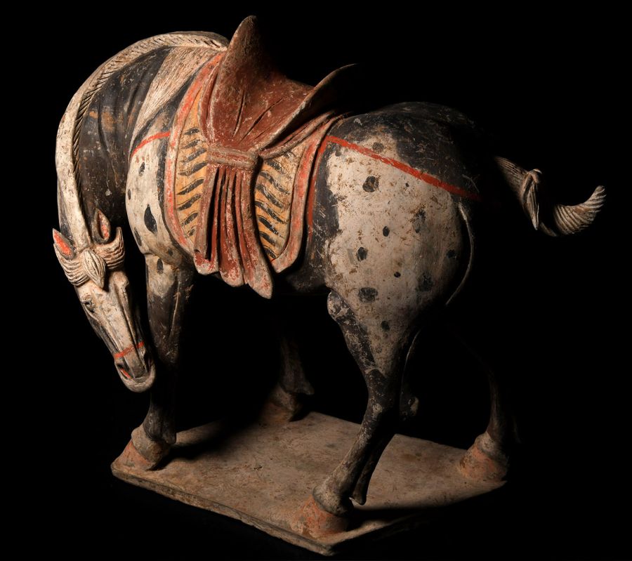 Large Chinese Tang Dapple Grey Horse with Lowered Head