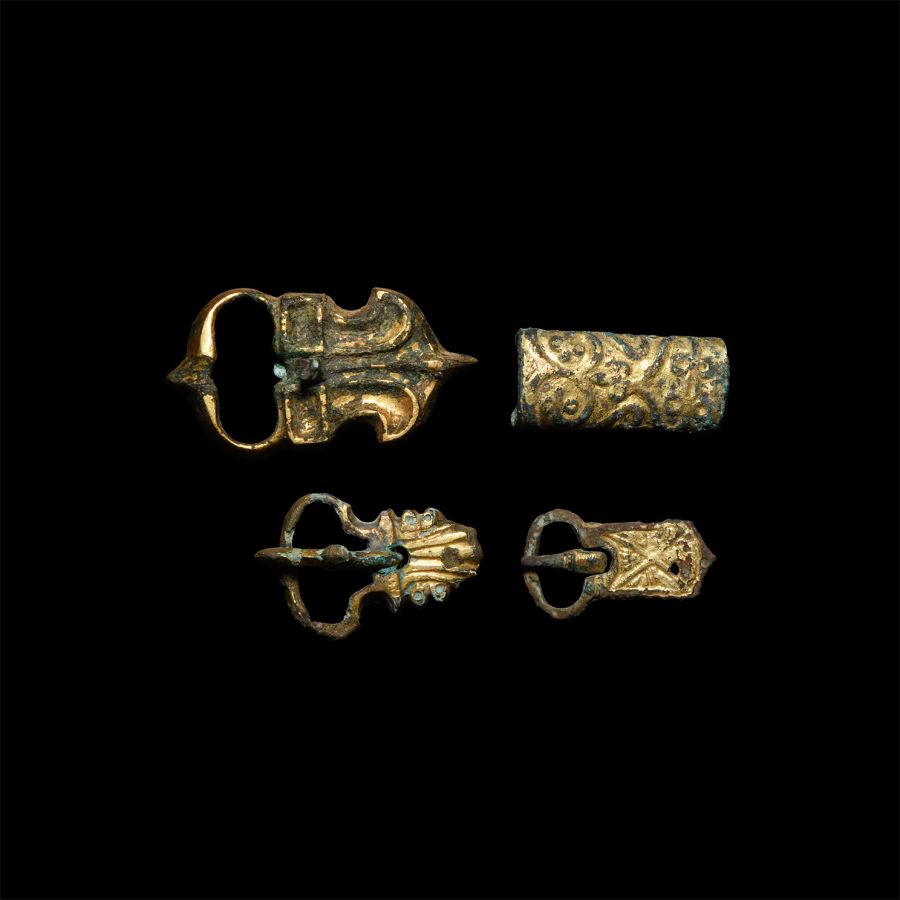 Khazar Gilt Sword Belt Buckle and Mount Group