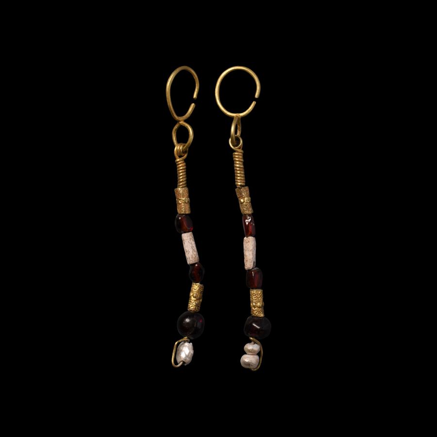 Western Asiatic Gold Bead Drop Earrings