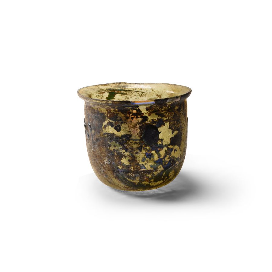 Roman Green Glass Beaker with Blue Stipples