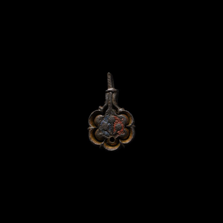 Medieval Gilt Bronze Knight's Heraldic Horse Harness Pendant with Thistle
