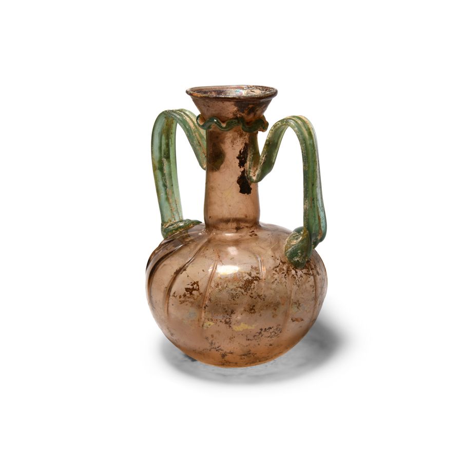 Large Roman Aubergine Glass Twin-Handled Jar