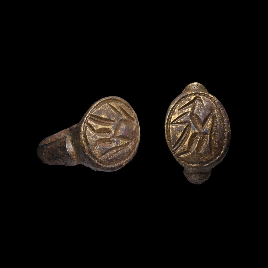 Late Roman Ring with Man Catching Fish