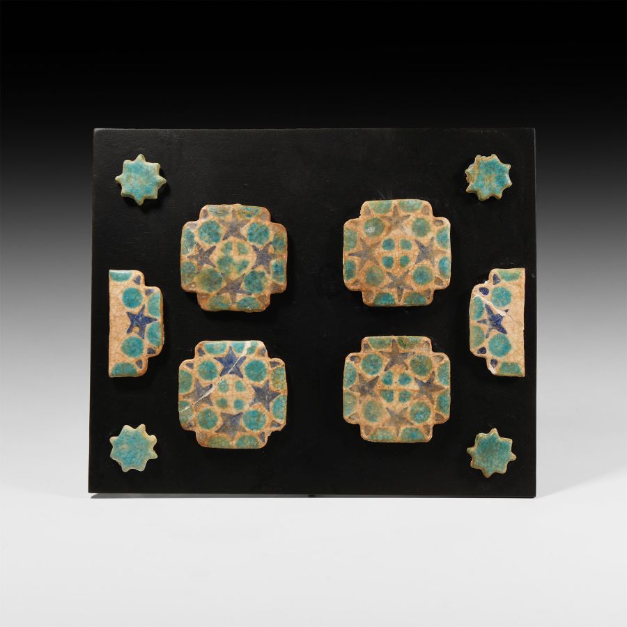 Western Asiatic Glazed Ceramic Floor Tile Group with Stars