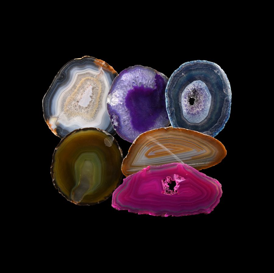 Natural History - Cut and Polished Agate Crystal Geode Slice Group