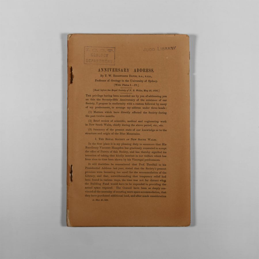 Natural History Books - David - Anniversary Address by the President, Royal Society of NSW