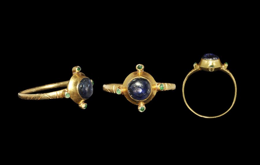 Medieval Gold Ring with Sapphire and Emeralds