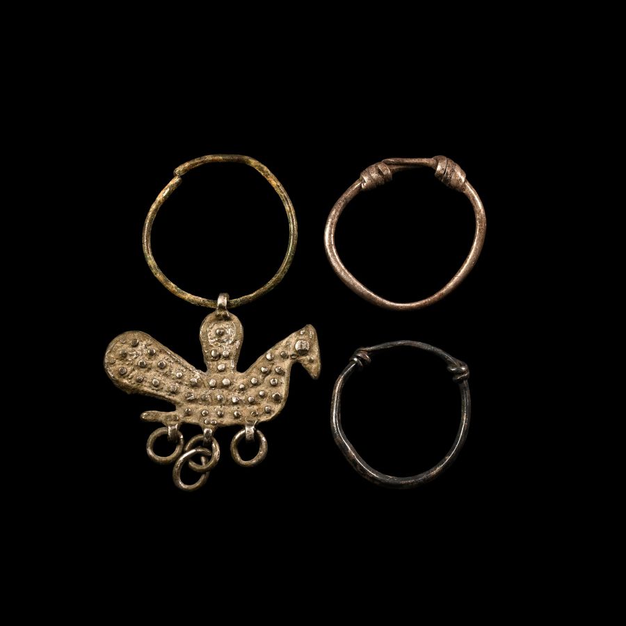 Viking Period Silver Ring and Bird Pendant Group