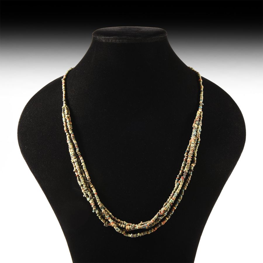 Egyptian Multi-Stranded Faience Mummy Bead Necklace