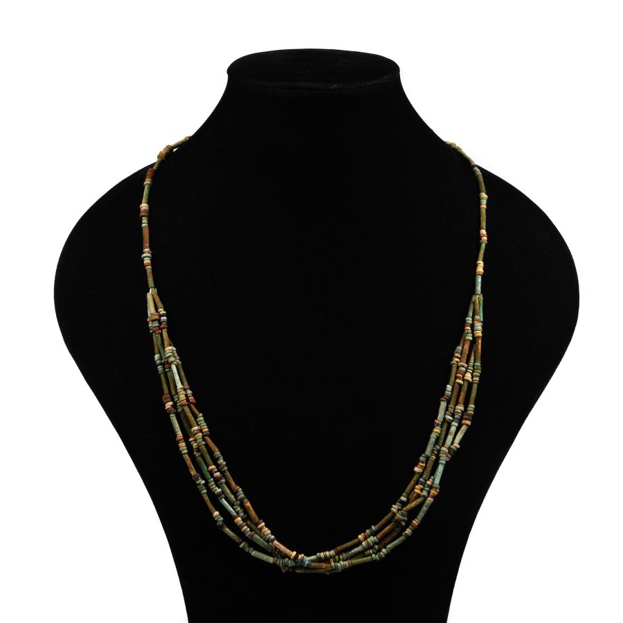 Egyptian Multi-Stranded Faience Mummy Bead Necklace