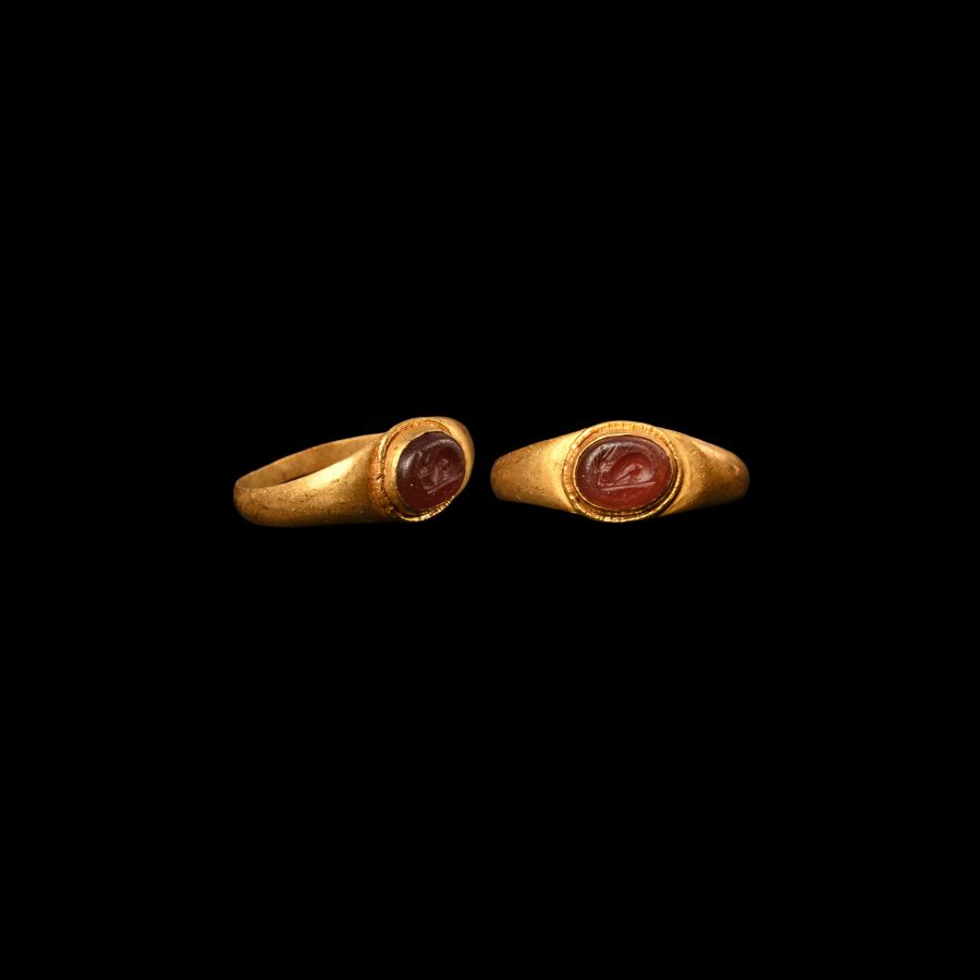 Roman Gold Ring with Dolphin Gemstone